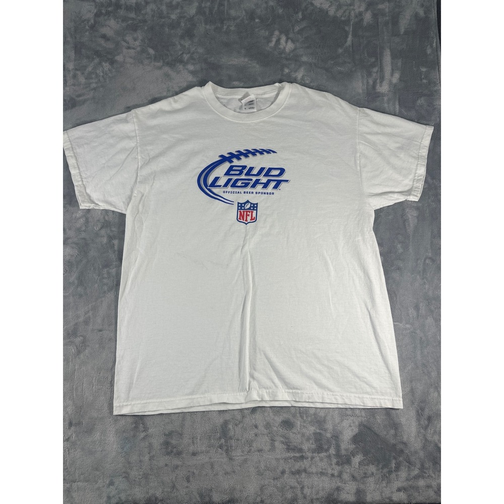 Bud Light NFL Official Beer Sponsor Graphic T-Shirt Mens XL White Short Sleeve